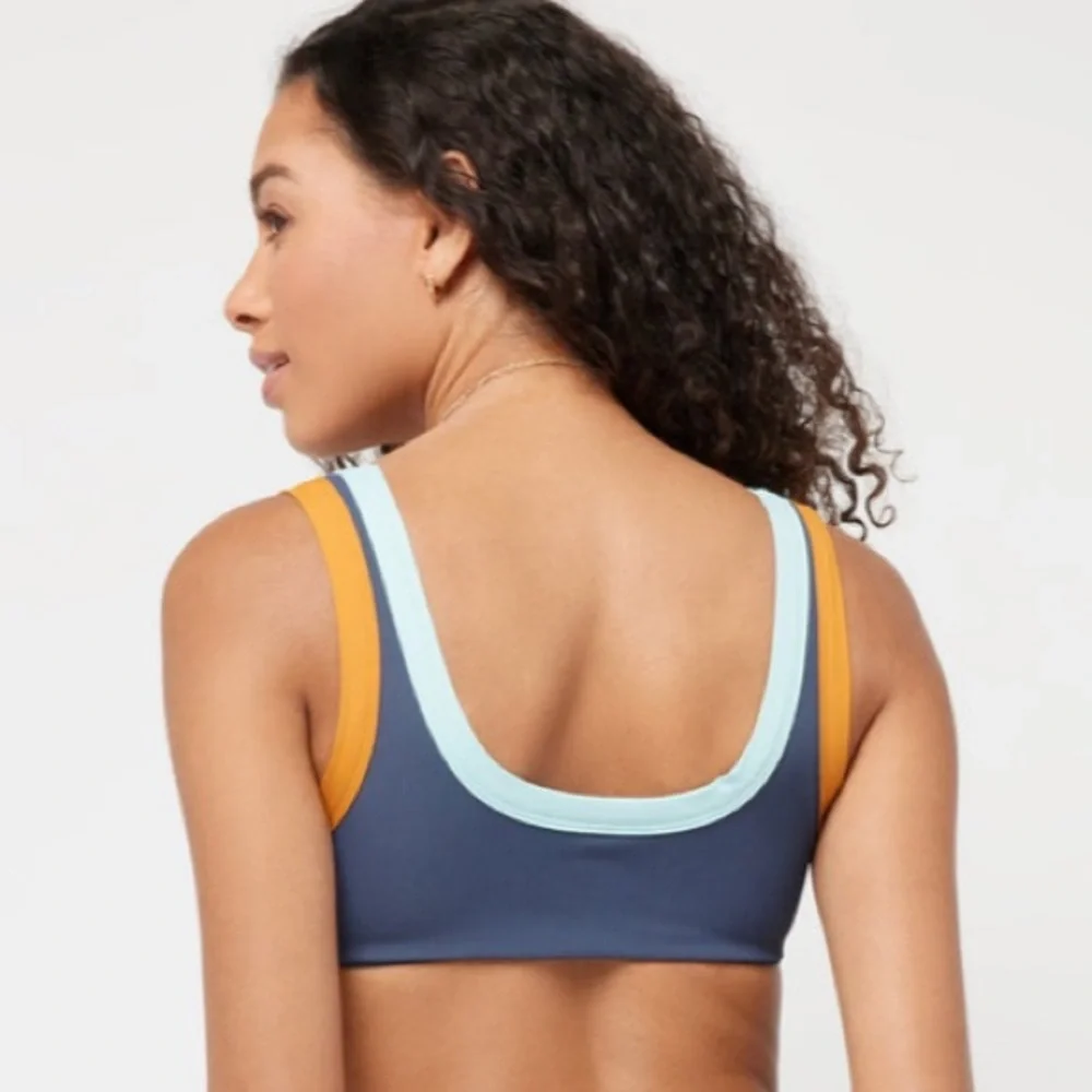 L*Space LaLa Ribbed Pullover Bikini Top in Slate, Light Blue Trim, X-Large, NWT‎